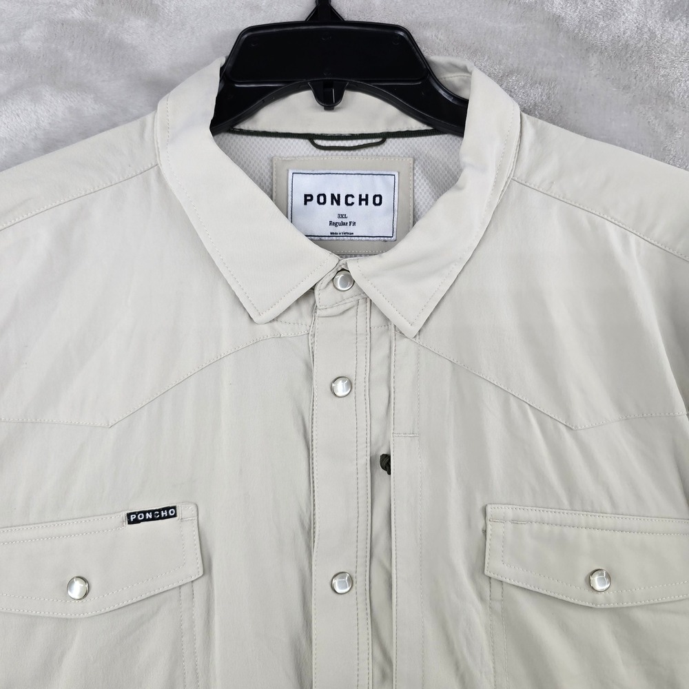 Poncho Shirt Men 3XL Tan Western Pearl Snap Performance Regular Fit